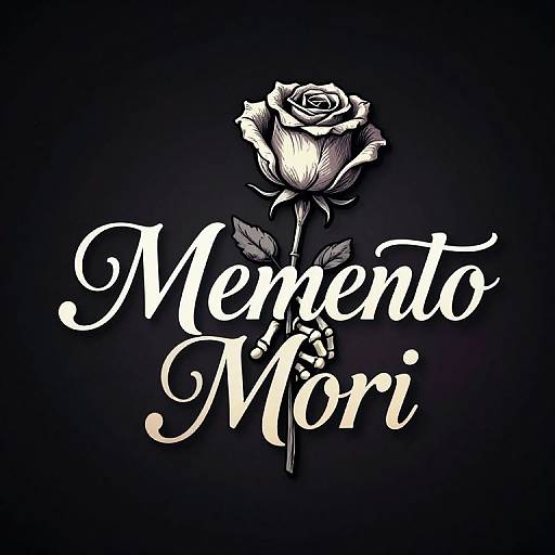 Digital illustration of a detailed white rose with black leaves, centered on a dark blue background, featuring 