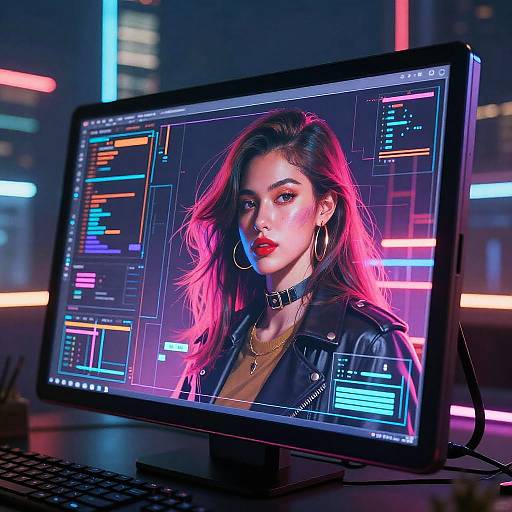 Cyberpunk AI Illustrator with Neon Touchscreen