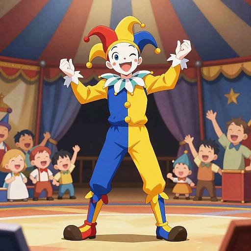 Joyful Circus Juggler in Harlequin