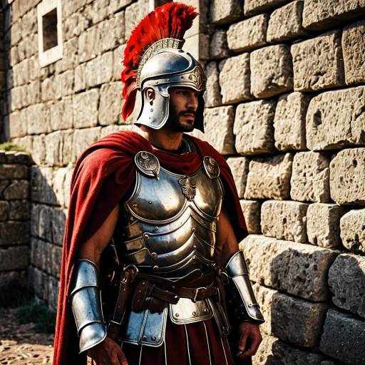 Roman Soldier in Red Cape and Metal Armor