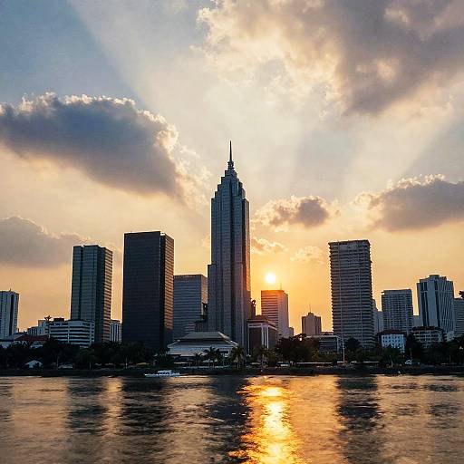 Jakarta Skyline Watercolor Sunset