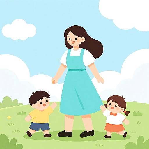 Playful Family Scene in Vector Art