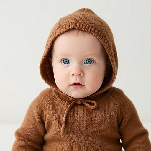Adorable Baby in Brown Knitted Hood
