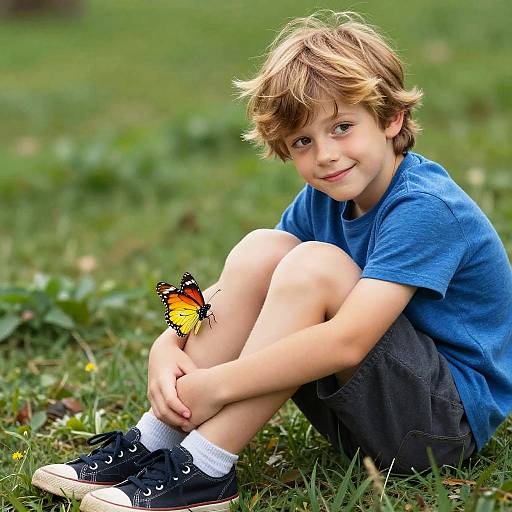 Shy Boy with Yellow Butterfly