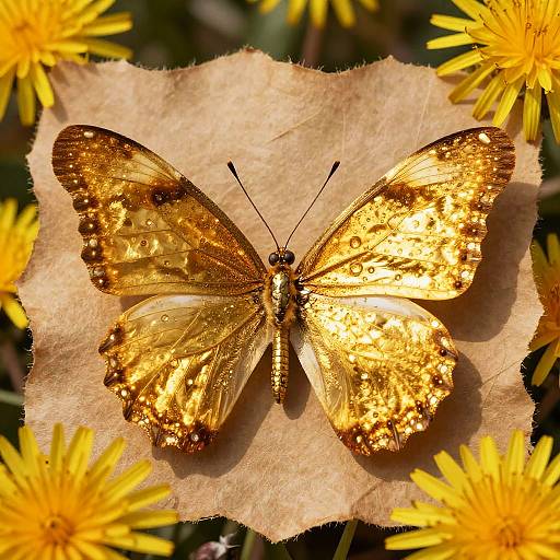 Majestic Golden Butterfly on Amber Rice Paper