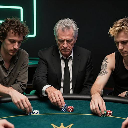 Intense Poker Game Under Neon Lights