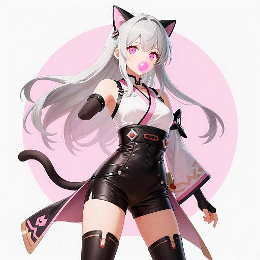 Bubblegum Catgirl in Futuristic Kimono