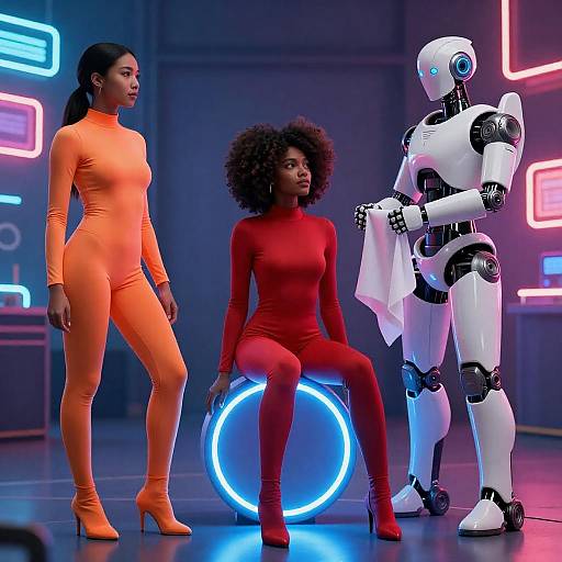 Vibrant Neon Trio in Futuristic Scene