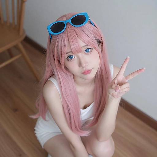 Playful Young Woman with Pink Hair
