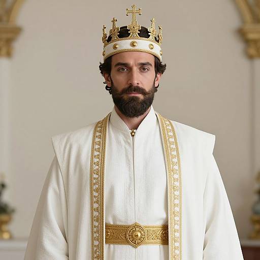Regal Bearded Man in White Robe