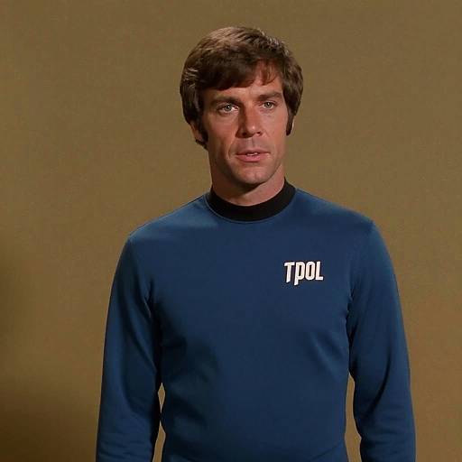 1970s Film Still of T'pol in Blue Jumpsuit