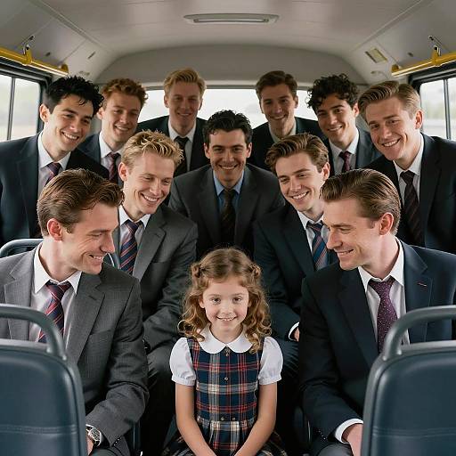 Cheerful Bus Trip with Men and Girl