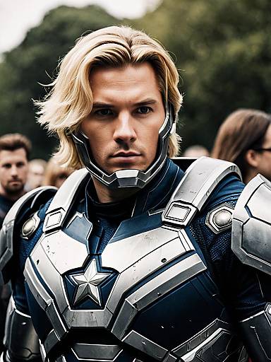 Blonde Man in Silver Power Armor