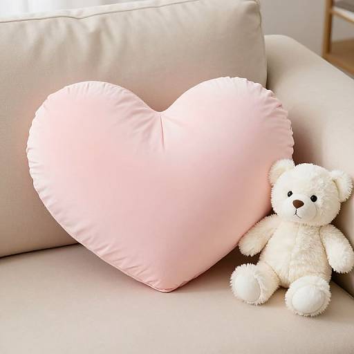Cozy Heart-Shaped Pillow with Teddy