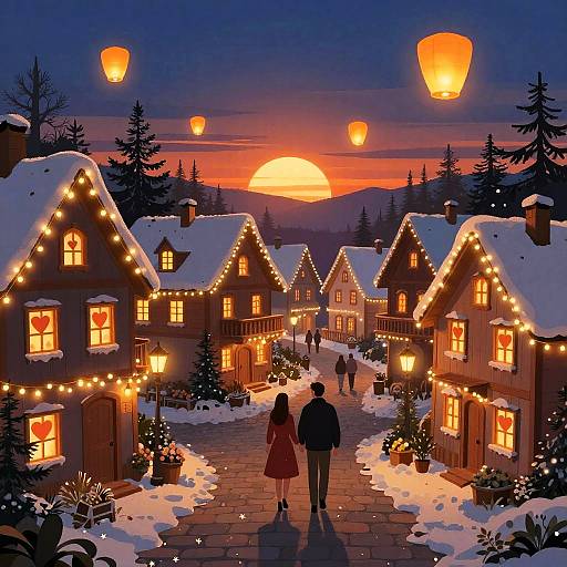 Vibrant Valentine's Day Village Scene