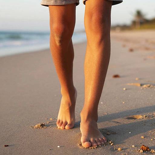 Teenage Boy Barefoot Beach Walk