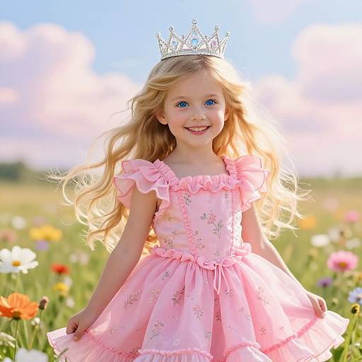 Joyful Girl in Enchanting Meadow