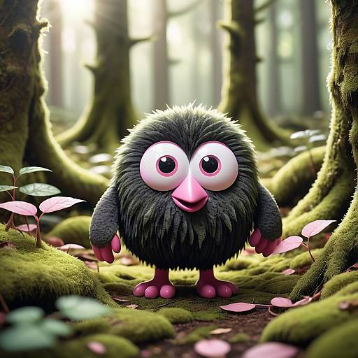 Cute Fluffy Character in Mossy Forest
