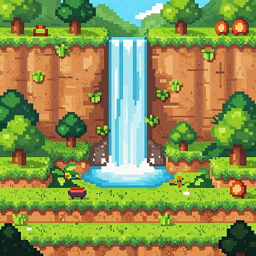 Pixel Art Jungle Waterfall Ruins