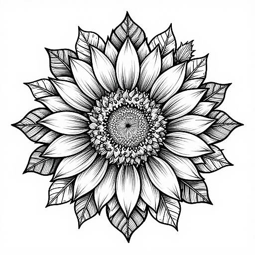 Detailed Sunflower Mandala Line Art