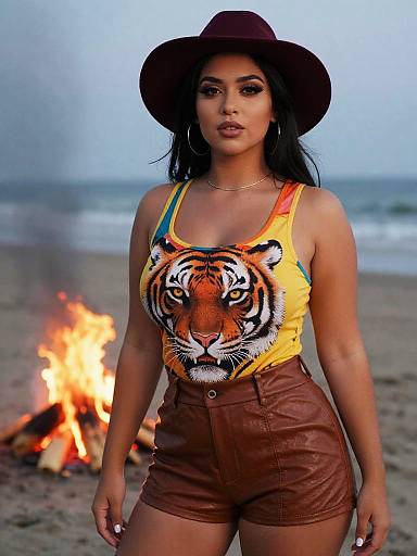 Curvy Woman in Stylish Beach Bonfire