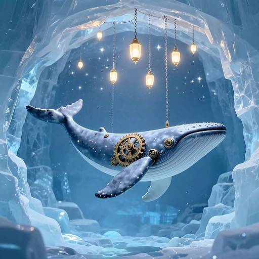 Clockwork Whale in Luminous Ice Tunnel