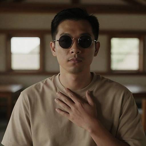 Indoor Portrait of Asian Man in Sunglasses