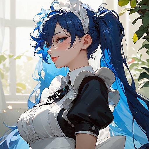 Anime Maid with Blue Twintails