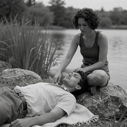 Black-and-White Lakeside Reflection