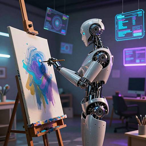 Futuristic Robotic Artist in Studio