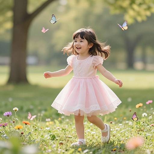 Joyful Girl Playing in Sunny Park