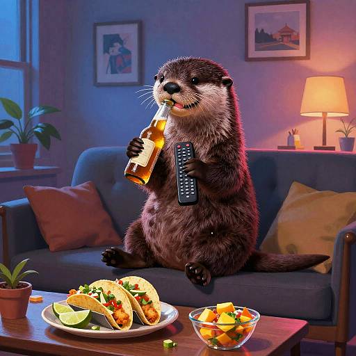 Playful Otter with Beer and Tacos