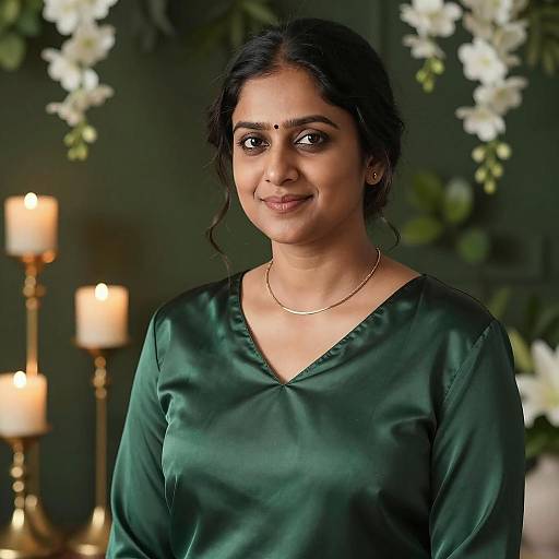 Elegant Indian Woman in Green Satin Blouse