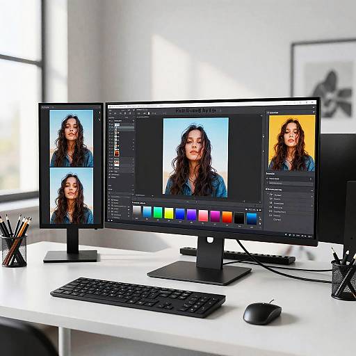 Creative Workspace with Dual Monitors for Photo Editing