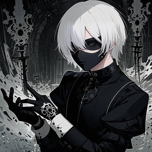 Illustration of 9s (nier:automata), nier (series) in the style of Kanjy00u