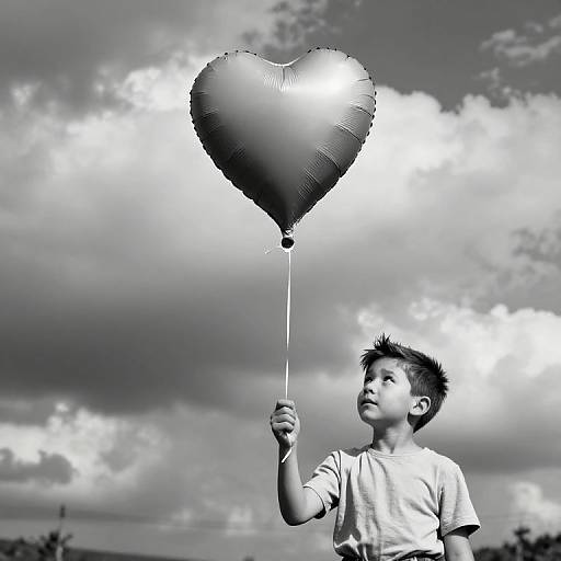 Boy with Heart Balloon in Wind
