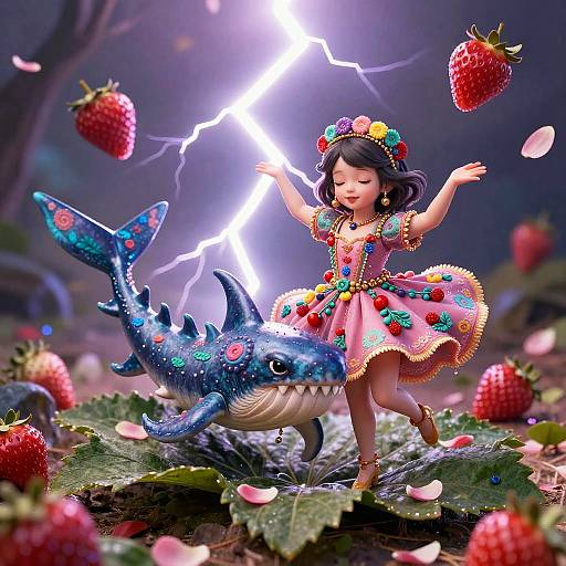 Illustrious Kraken Hatchlings Dancing on Petals