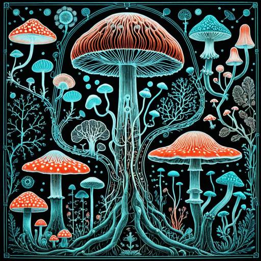 Ethereal Fungi in Neon Circuitry Design