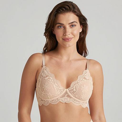 Elegant Woman in Beige Lace Bra