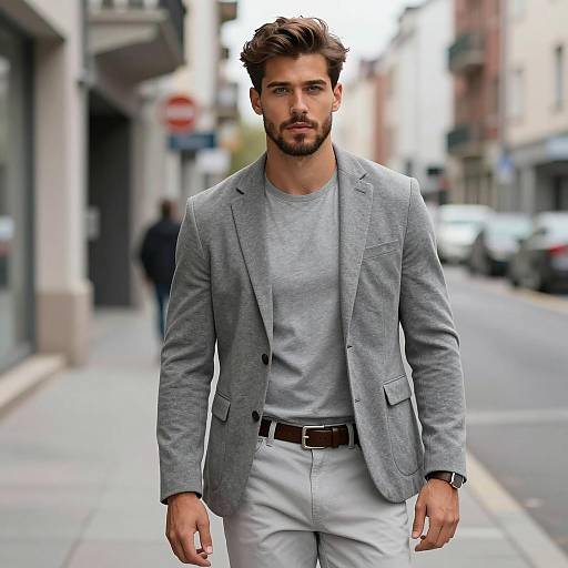 Confident Man in Grey Casual Outfit
