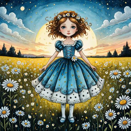 Whimsical Flower Child in Tim Burton Style