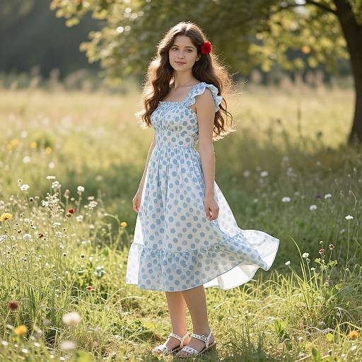 Serene Young Woman in Sunlit Meadow