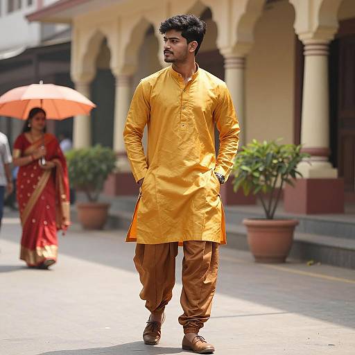 Young Man in Traditional Indian Outfit on Street
