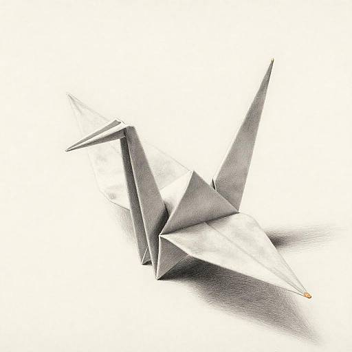 Hyperrealistic Pencil Origami Crane Study