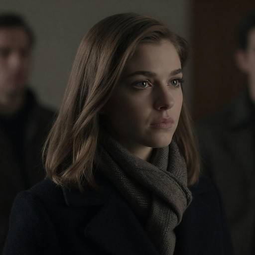 Young Woman with Intense Expression in Dark Coat