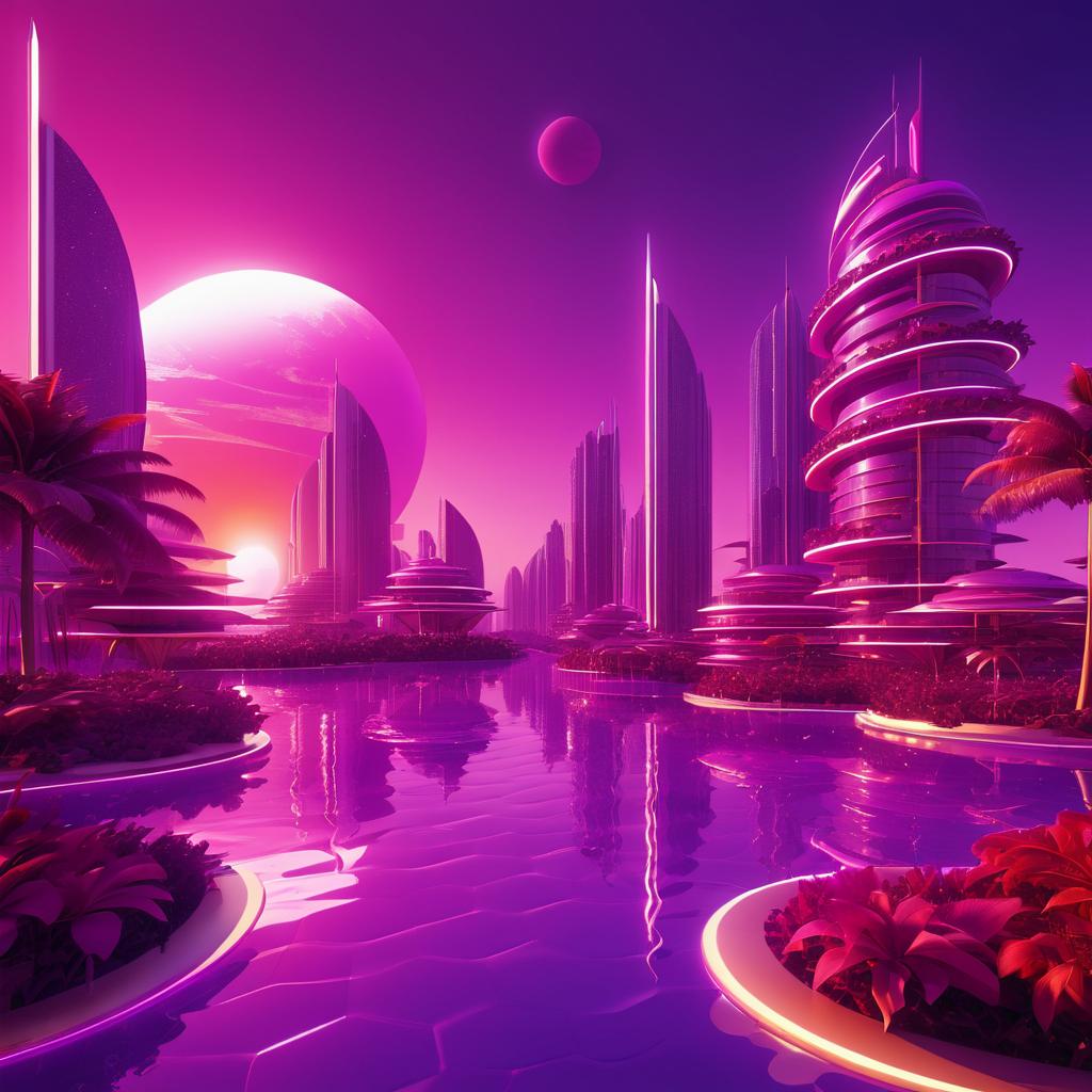 Futuristic Paradise Under a Vibrant Sky