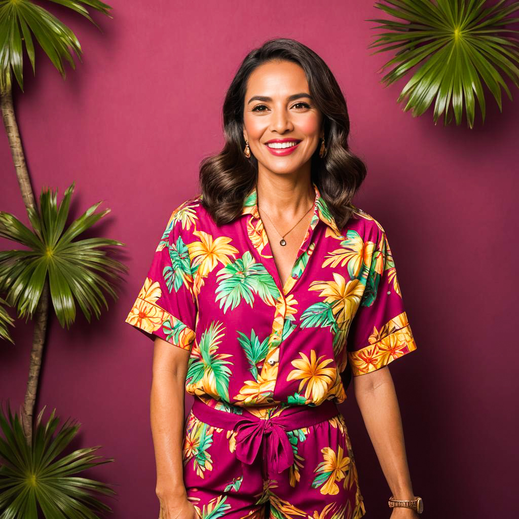 Cheerful Tourist in Hawaiian Luau Outfit