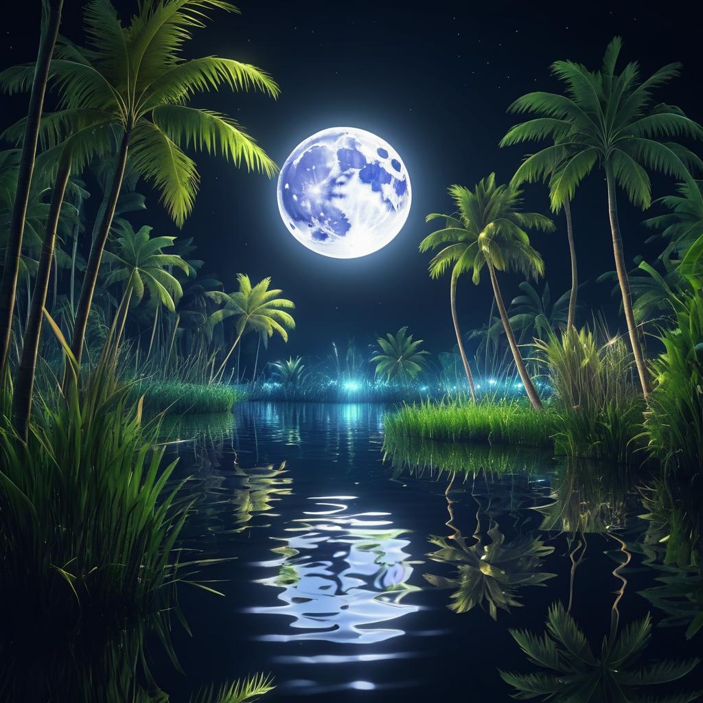 Serene Moonlit Riverside at Night