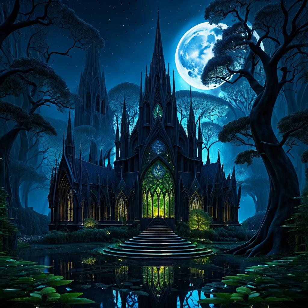 Majestic Elven Cathedral in Moonlit Garden