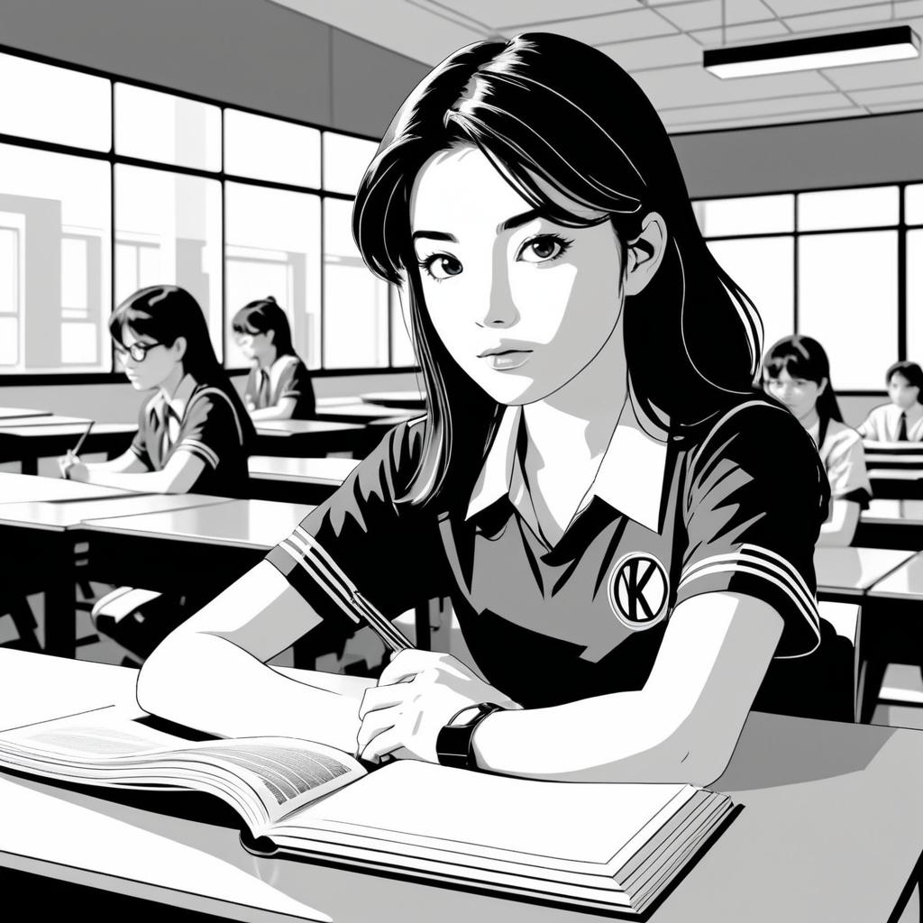 Teenage Girl in Modern Comic Classroom